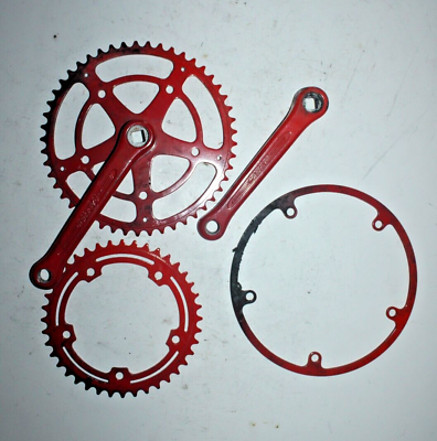 #ad Vintage Raleigh Crankset Red 165mm 2x50 40 Double BCD118 ISO Square USA Shipper $128.57