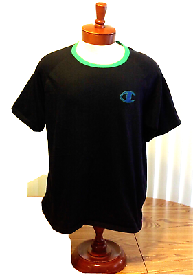 #ad Champion Sportswear quot;Cquot; Logo Ringer T Shirt Blue Green Men#x27;s XL Short Sleeve $12.99