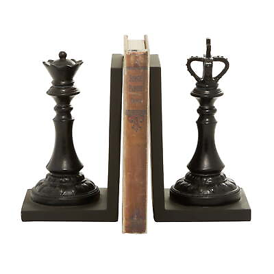 #ad Black resin chess book with King and Queen set of 2 bookends $30.22