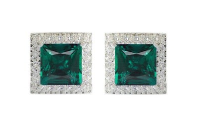 #ad Natural Zambian Emerald and Diamond Studs 14K White Gold $399.00
