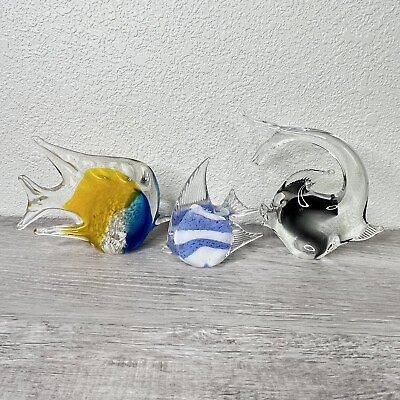 #ad Collection of Handblown Art Glass Angel Fish Paperweight Sculptures Lot of 3 $50.00