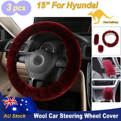 #ad Faux Sheepskin Car Steering Wheel Cover For Hyundai Interior Accessories 3pcs AU AU $15.99