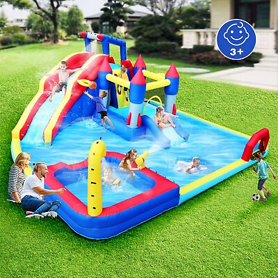 #ad Large Inflatable Slide Bouncer Water Park Splash Pool w Water Cannon w Blower $589.00