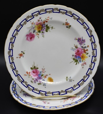 #ad 2 Royal Crown Derby English Spring Blue Greek Key Flowers amp; Gold 8 7 8quot; Plates $60.00