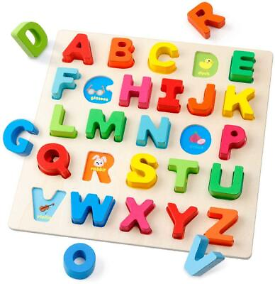 #ad Coogam Wooden Alphabet Puzzle – Letters Peg Board Sorting ABC Blocks Matching $20.98