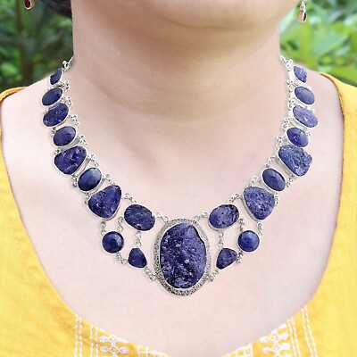 #ad Royal Natural Blue Tanzanite 925 Sterling Silver Necklace Handmade Jewelry $2084.99