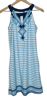 #ad Cabana Life Blue White Geo Print Halter Neck Dress Size XS $34.00