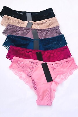 #ad Lot 6 PRETTY SATIN Lace BIKINIS Style PANTIES Womens Underwear 68842 S M L XL $18.95