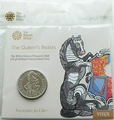 #ad 2020 Queen’s Beasts WHITE HORSE OF HANOVER £5 5 Pounds BU Coin Mint Sealed Pack $15.95
