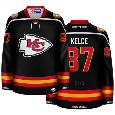 #ad Kansas City Chiefs Black Kelce Crossover Hockey Jersey $134.95