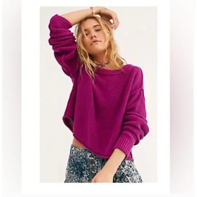 #ad Free People We The Free Inside Out Pullover Magenta Strut Knit Crop Sweater $55.00