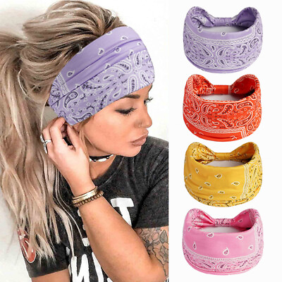 #ad Bandana Flower Headband Wide Boho Cotton Print Hair Soft Accessories Headpiece〕 C $3.04