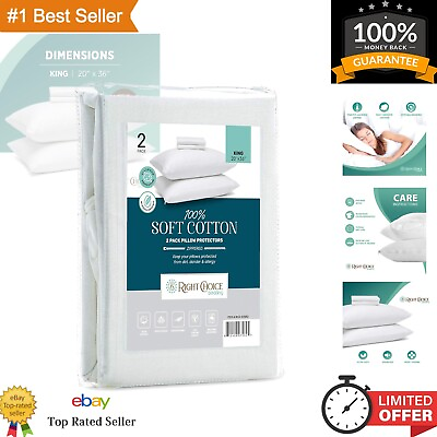 #ad Hypoallergenic Cotton Pillow Protectors with Zipper King Size 20x36 Set of 2 $28.34