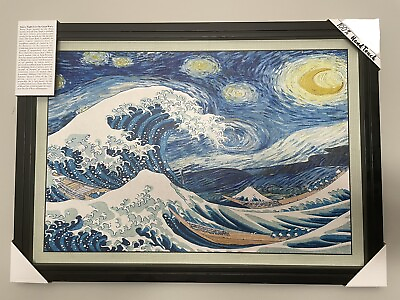 #ad Starry Night Over The Great Wave painting 28”x20” Beautiful painting $214.00