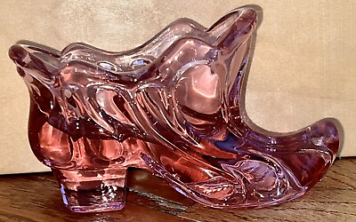 #ad Fenton Art Glass Swirl Pattern Slipper Shoe Pink Carnival Glass $15.00