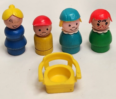 #ad Vintage Fisher Price Wooden People Lot Of 4 Chair $17.99