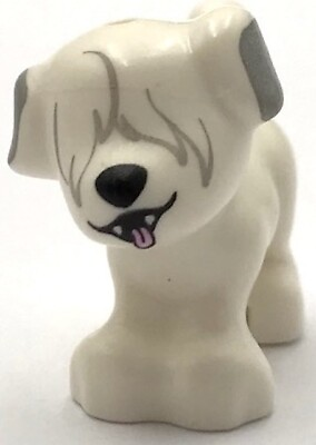#ad Lego New White Dog Friends Puppy Standing w Fur over Eyes Black Nose Part $2.99
