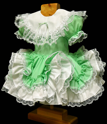#ad Aldult Sissy Girl Maid Baby Green Cross dressin Dress Cosplay Costume Tailored $83.50