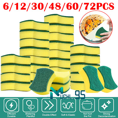 #ad 72PCS Non Scratch Soft Scrub Sponges Washing Dishes Cleaning Kitchen Dish Sponge $33.59
