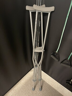 #ad Aluminum Crutches Adult Tall 5#x27; 10quot;–6#x27; 6quot; – Pair of Lightweight Height $19.90