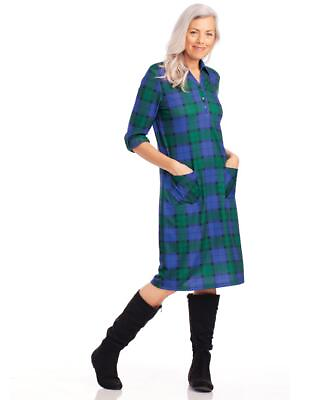 #ad NEW Blue Plaid Plus 3X 24 26 Church Office Stretchy Knee Length Dress BLAIR $20.00