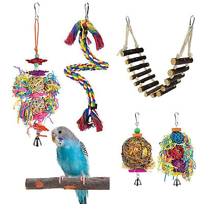 #ad 6pcs Bird Toy Hook Design Intellectual Training Bird Stand Chewing Toy Wooden $29.43