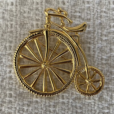 #ad High Wheel Bike Gold Tone Brooch Pin Vintage $7.99