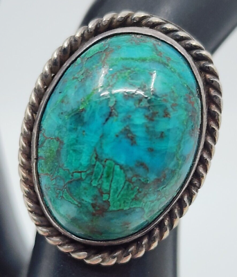 #ad Old Pawn Vintage Native American Sterling Silver Turquoise Ring Size 6.5 $75.95