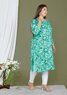 #ad New Indian Beautiful Trendy Big Size Kurti For Women Green Rayon Straight Kurti $14.09