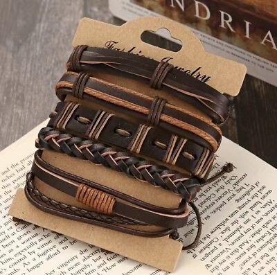 #ad Adult Multilayer Leather Braided Brown Bracelets $14.31