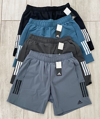 #ad NWT Adidas Men#x27;s Dri Fit 3 Stripe Training Shorts Ash Black Dark Gray S XXL $24.75