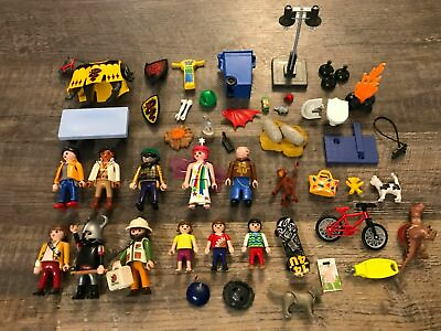 #ad PLAYMOBIL Lot 11 Figues Animals Horse Bicycle Lamp Post Dino Eggs $24.93