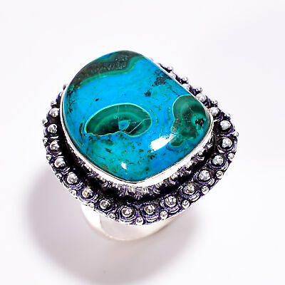 #ad Chrysocolla Malachite Gemstone Vintage 925 Sterling Silver Ring 8 US GSR 731 $16.99