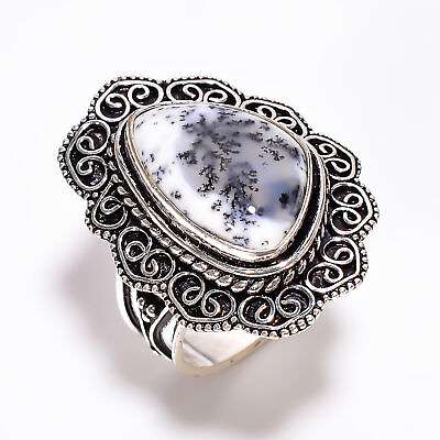 #ad Dendrite Opal Gemstone Vintage Handmade 925 Sterling Silver Ring 9 US GSR 1293 $13.99