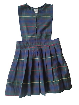 #ad Girls A Navy Blue amp; Green Plaid Knife Pleat Uniform Jumper Dress Size 5 Reg $9.34