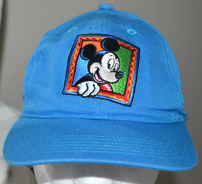 #ad VTG WALT DISNEY WORLD HAT Stitched Mickey Mouse KIDS STITCHED BLUE SNAPBACK VGC $10.50