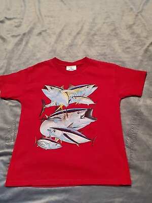 #ad Guy Harvey 2005 Boys Youth Kids Fish T shirt Red Size 6 8 Short Sleeves Chest 30 $19.00