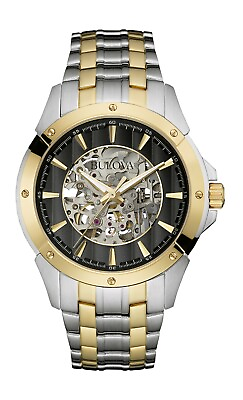 #ad Bulova Mens Automatic Skeleton Dial Exhibition Back Black Dial 43mm Watch 98A146 $186.99