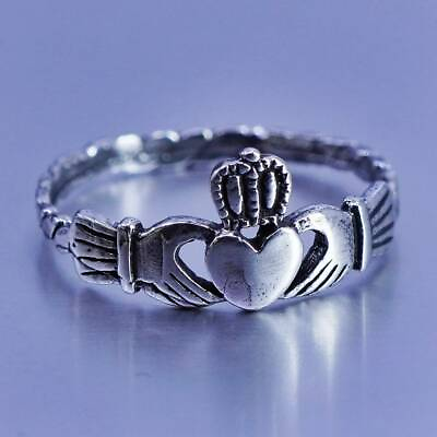 #ad Size 8 Irish Claddagh friendship Sterling 925 silver ring holding heart band $29.00