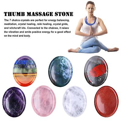 #ad #ad 7 Chakra Worry Thumb Stone Gemstone Reiki Antianxiety Crystal Stone Palm x HOT $2.27