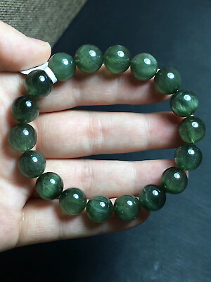 #ad 11.2mm Natural Green Hair Rutilated Crystal Beads Bracelet AAA $285.94