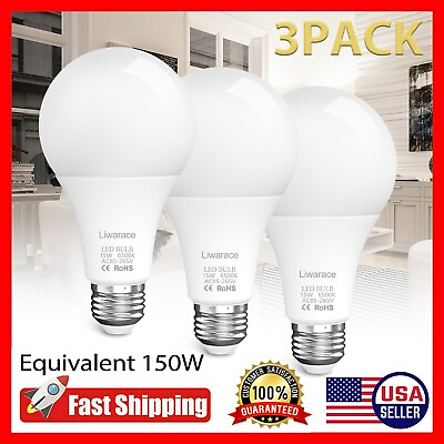 #ad 3Pack E27 15W Equivalent 150W Watt LED Light Bulb 6500K Bright Daylight Lamp A21 $10.95