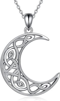 #ad Celtic Moon Necklace for Women Men 925 Sterling Silver Wiccan Jewelry Gifts $99.31