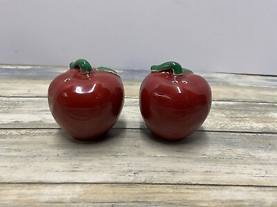 #ad Salt And Pepper Shakers Apple Harvest Red Ceramic Set used $6.00