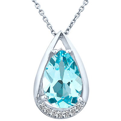 #ad 3.45 Ct Genuine Pear Shape Sky Blue Topaz Gemstone amp; Diamonds silver pendant 925 $29.99