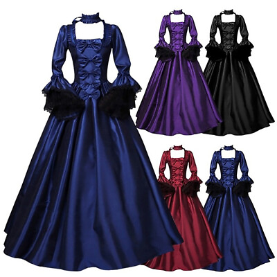 #ad Women Vintage Gothic Dress Long Sleeve Hooded Long Gown Hallowmas Dresses $39.99