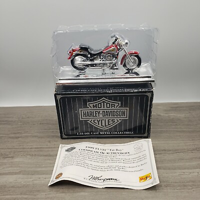 #ad Harley Davidson 1999 FLSTF Red Fat Boy Stand Maisto 1:18 Scale Avon Collectible $17.99