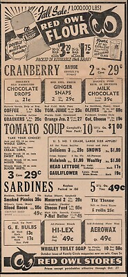 #ad 1949 Red Owl Grocery Store quot;Fall Sale Red Owl Flourquot; Newspaper Print Ad 13.5x6” $16.99