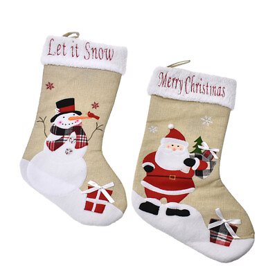 #ad Santa amp; Snowman Linen Christmas Stocking Natural 20 Inch 2 Piece $49.95