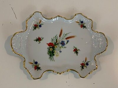#ad Vintage Limoges Chamart France Porcelain Tray with Floral and Wheat Decorations $30.00